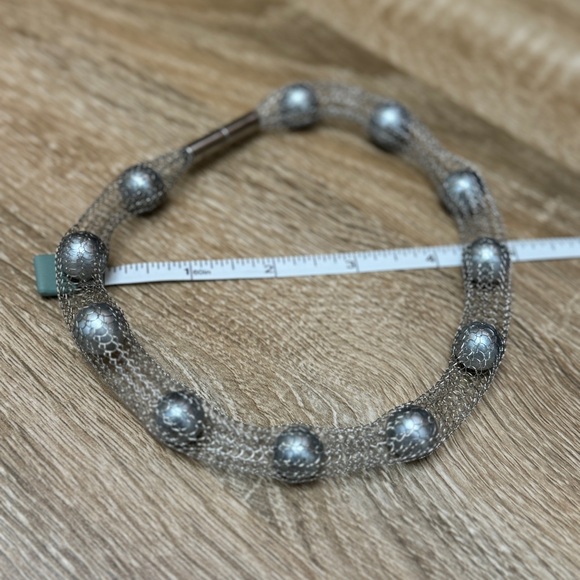 Necklace with Metallic Mesh Detail in Silver Tone | 15” Long. - Picture 2 of 7